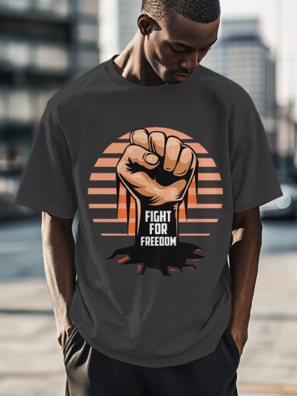 Men's Fight For Freedom Fist And Tree Roots Print Cotton Casual T-Shirt-Styleame