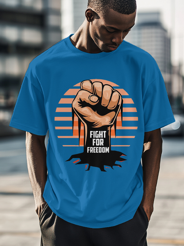 Men's Fight For Freedom Fist And Tree Roots Print Cotton Casual T-Shirt-Styleame