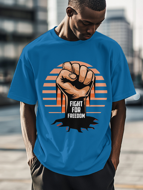 Men's Fight For Freedom Fist And Tree Roots Print Cotton Casual T-Shirt-Styleame