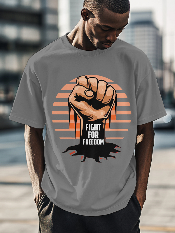 Men's Fight For Freedom Fist And Tree Roots Print Cotton Casual T-Shirt-Styleame