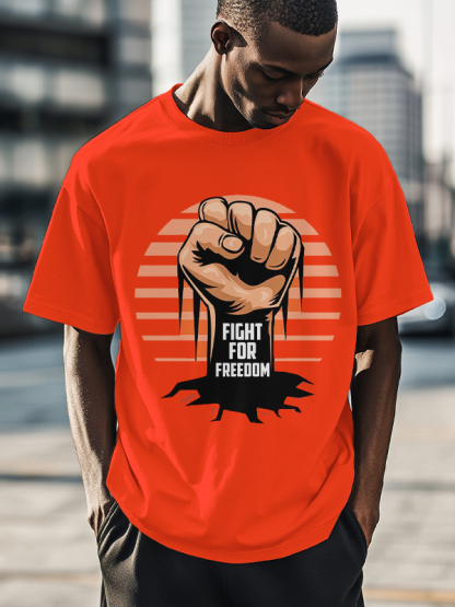 Men's Fight For Freedom Fist And Tree Roots Print Cotton Casual T-Shirt-Styleame