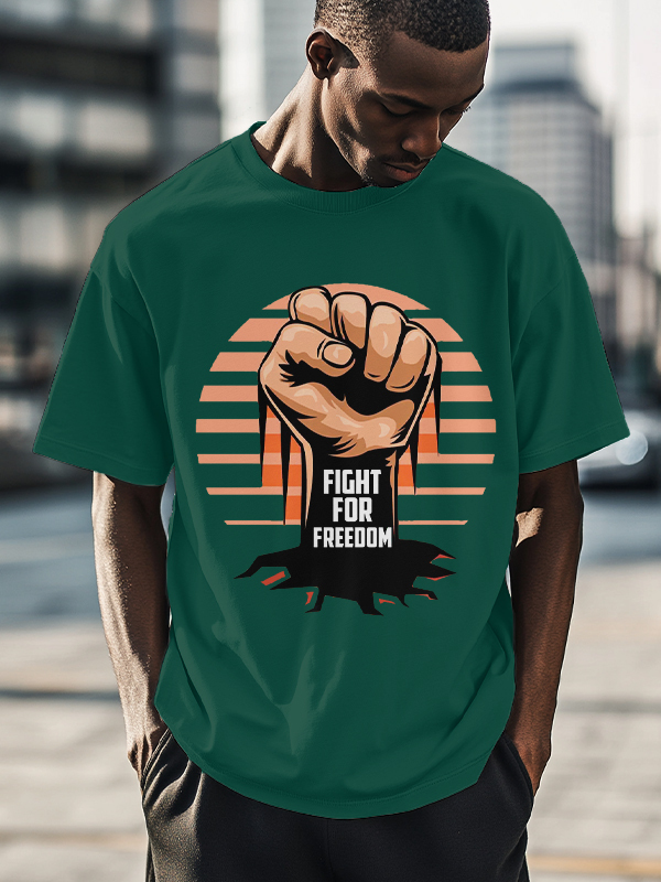 Men's Fight For Freedom Fist And Tree Roots Print Cotton Casual T-Shirt-Styleame