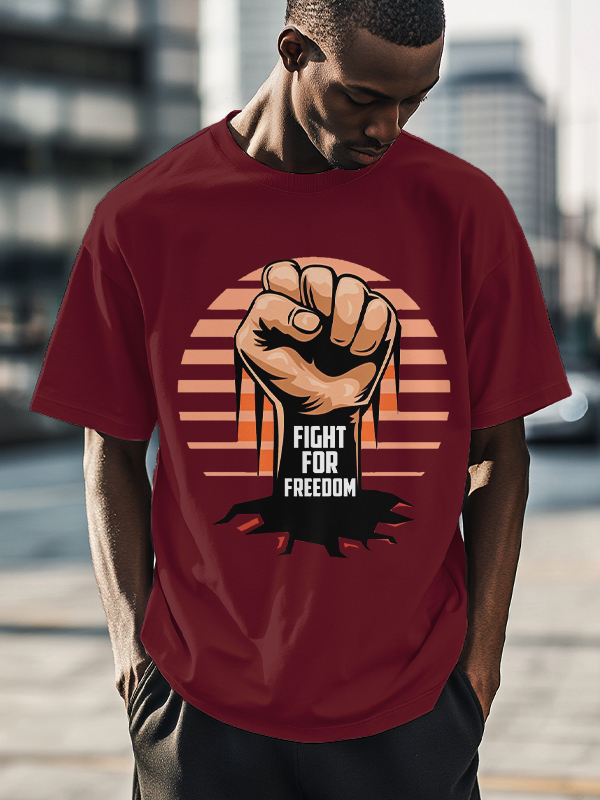 Men's Fight For Freedom Fist And Tree Roots Print Cotton Casual T-Shirt-Styleame