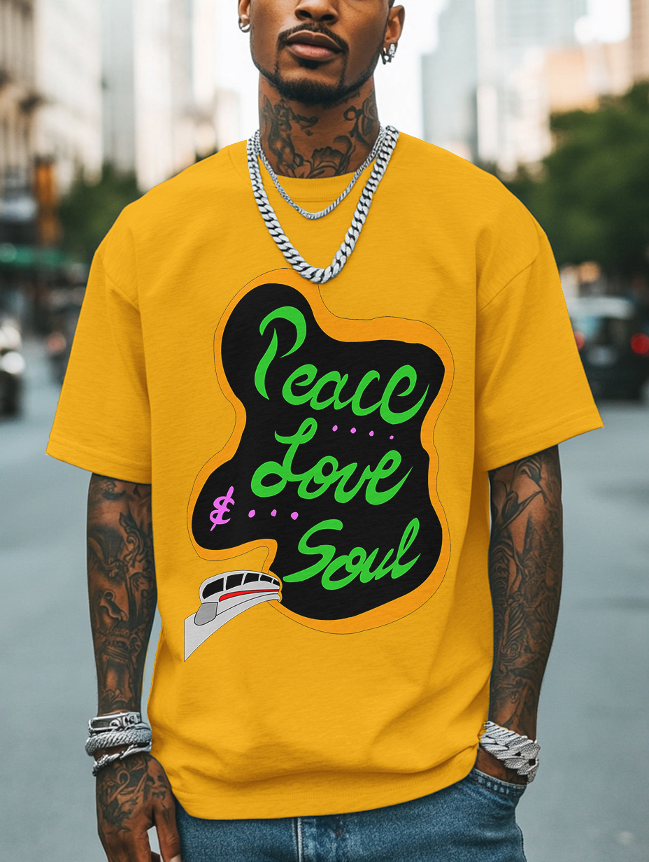Men's Peace Love And Soul Soul Train Print Cotton Casual T-Shirt-Styleame