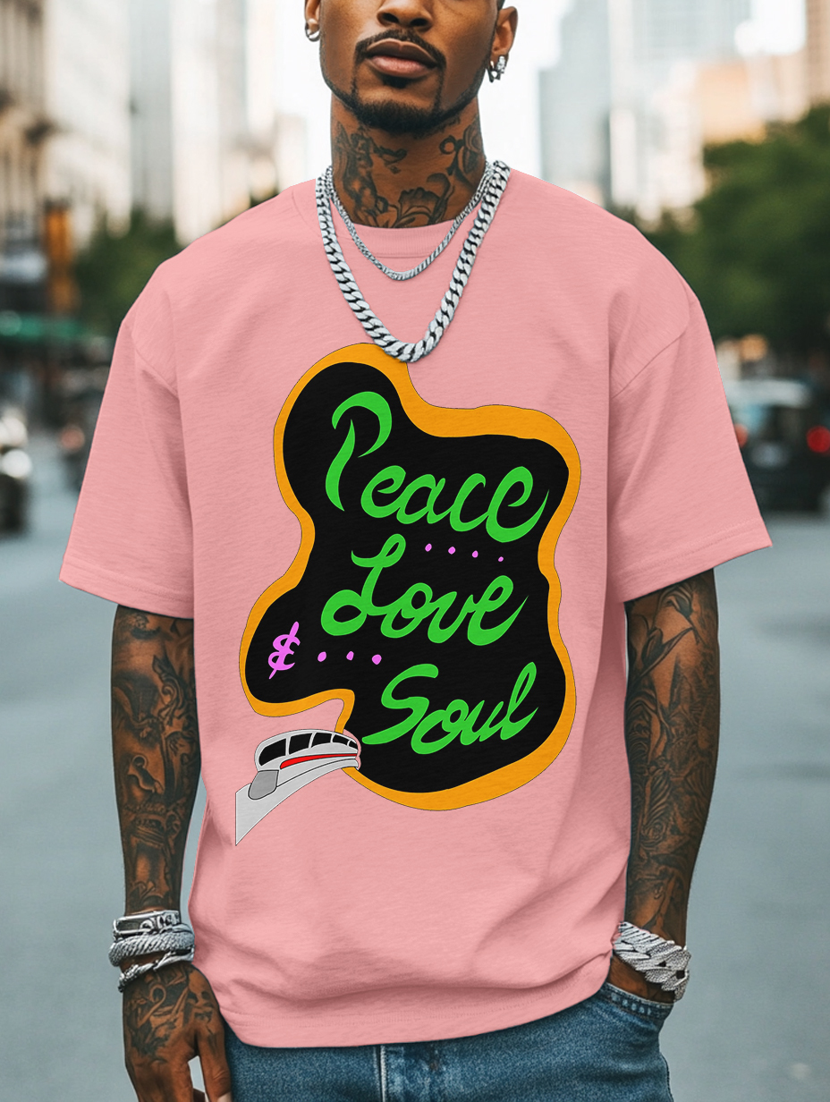 Men's Peace Love And Soul Soul Train Print Cotton Casual T-Shirt-Styleame