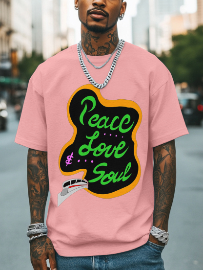 Men's Peace Love And Soul Soul Train Print Cotton Casual T-Shirt-Styleame