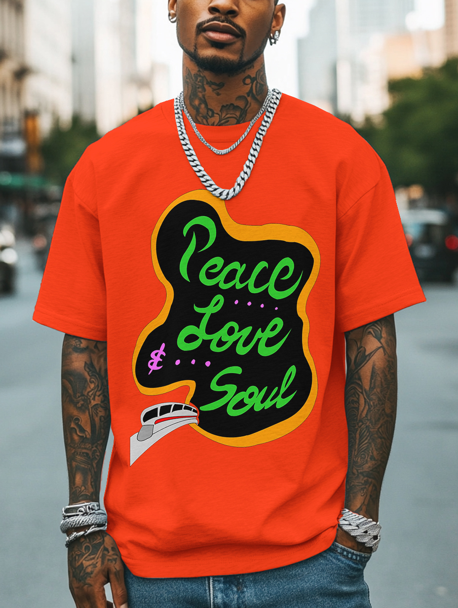 Men's Peace Love And Soul Soul Train Print Cotton Casual T-Shirt-Styleame