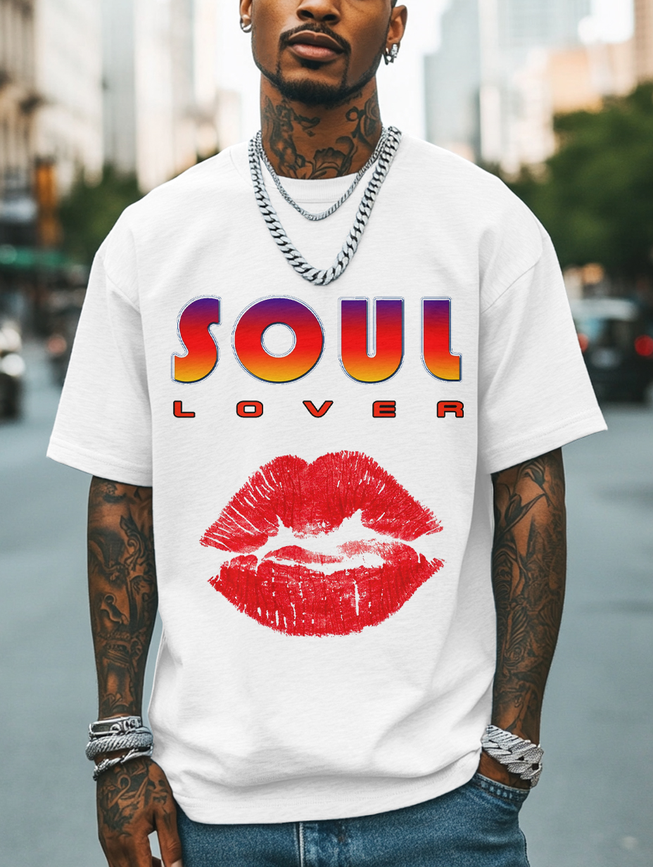 Men's Soul Lover Print Cotton Casual T-Shirt-Styleame