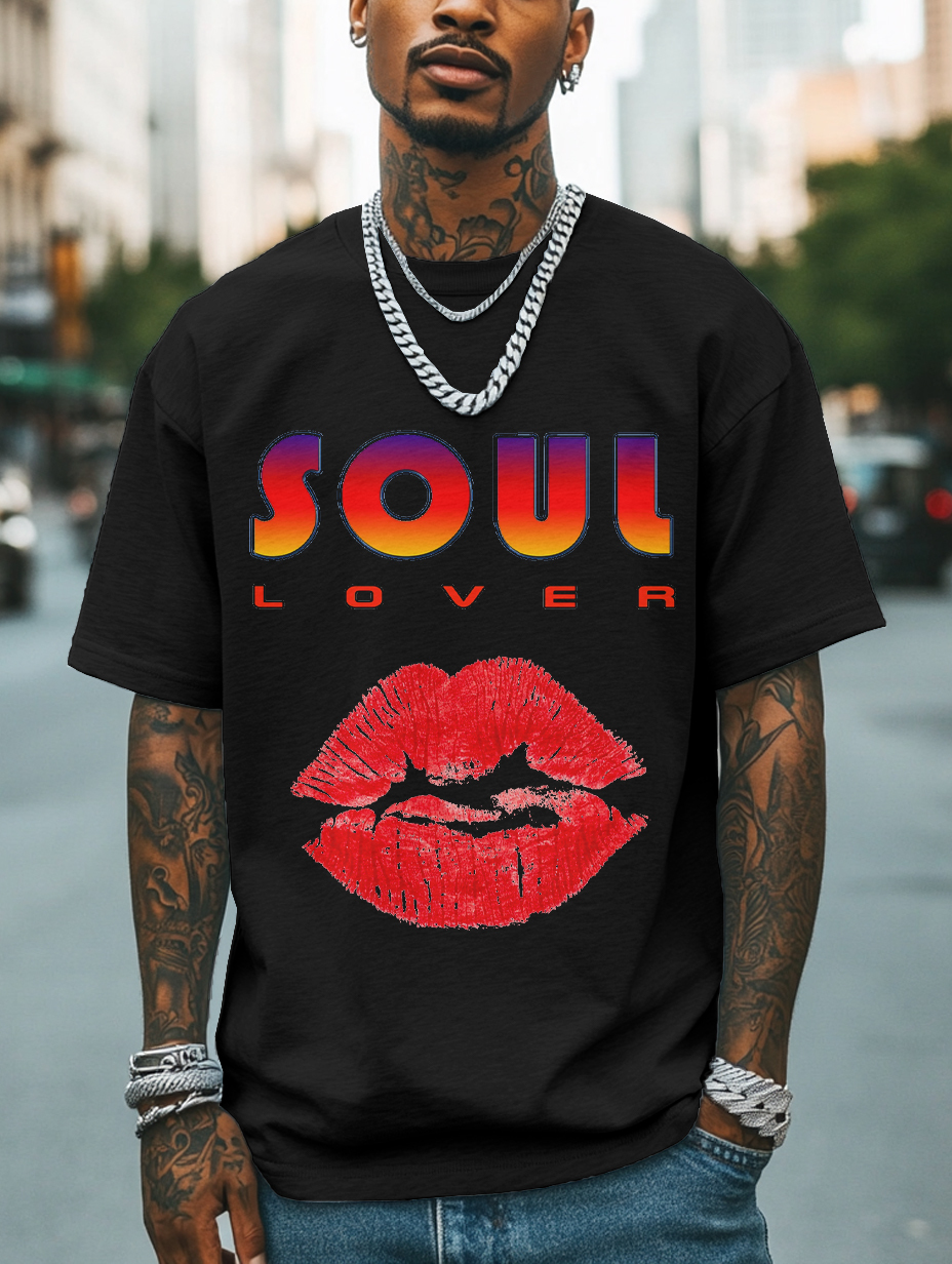 Men's Soul Lover Print Cotton Casual T-Shirt-Styleame