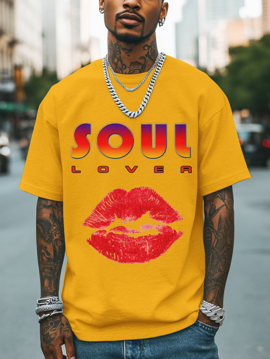 Men's Soul Lover Print Cotton Casual T-Shirt-Styleame
