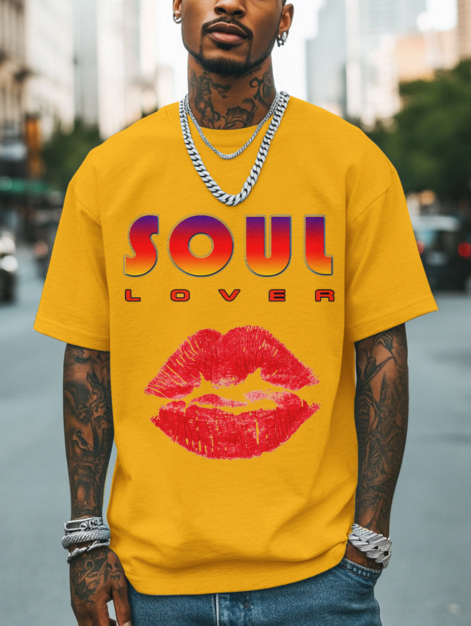 Men's Soul Lover Print Cotton Casual T-Shirt-Styleame