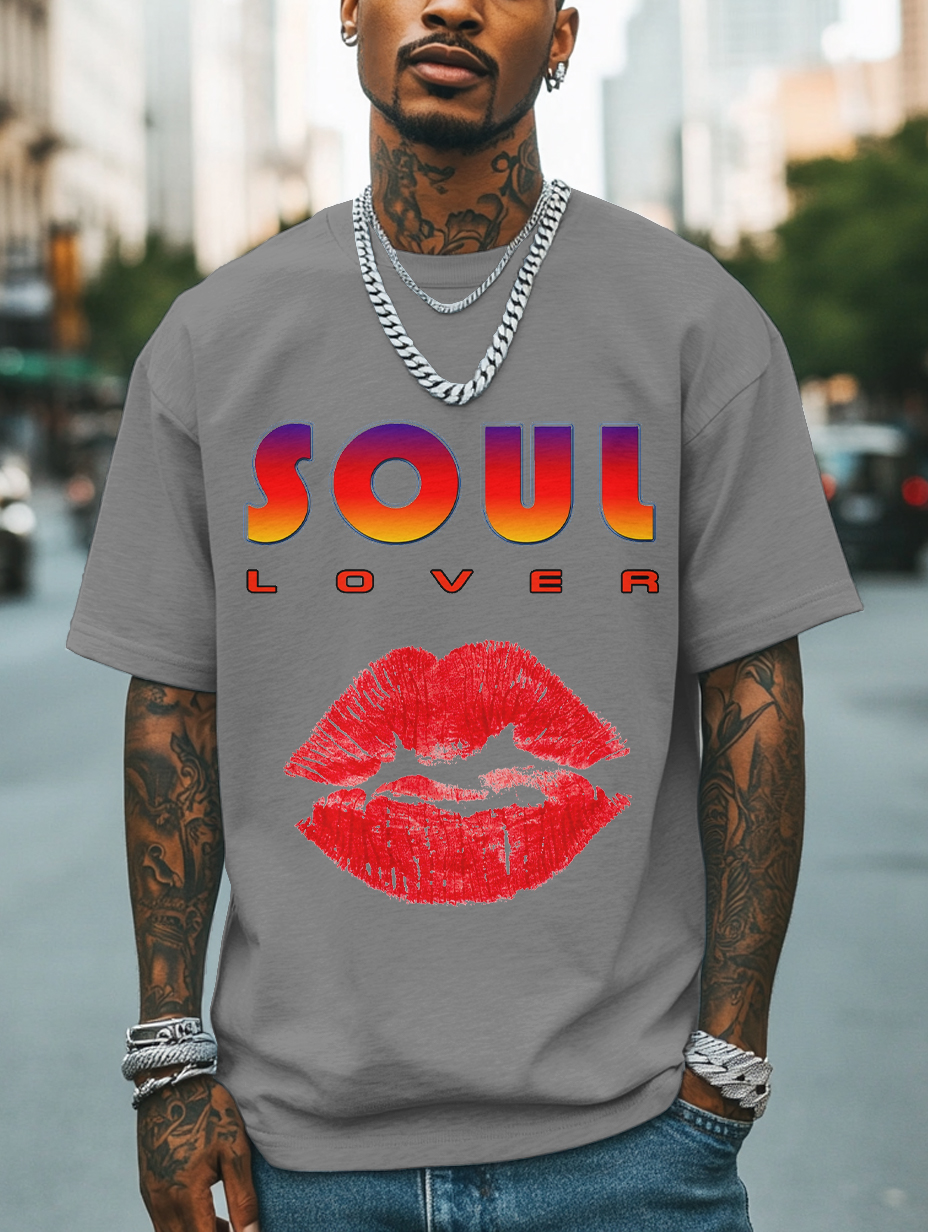 Men's Soul Lover Print Cotton Casual T-Shirt-Styleame
