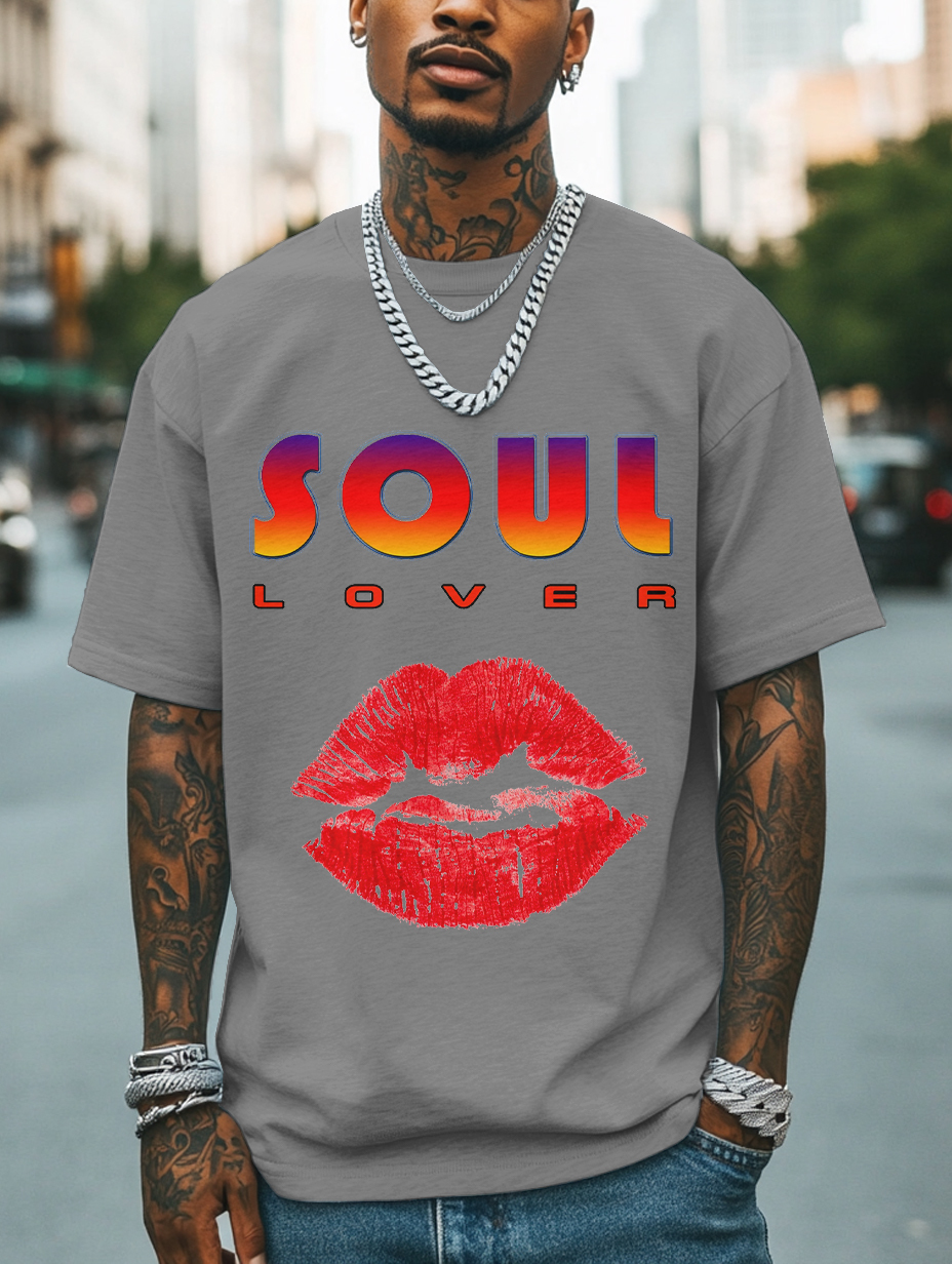 Men's Soul Lover Print Cotton Casual T-Shirt-Styleame