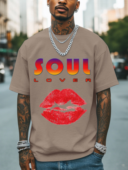 Men's Soul Lover Print Cotton Casual T-Shirt-Styleame