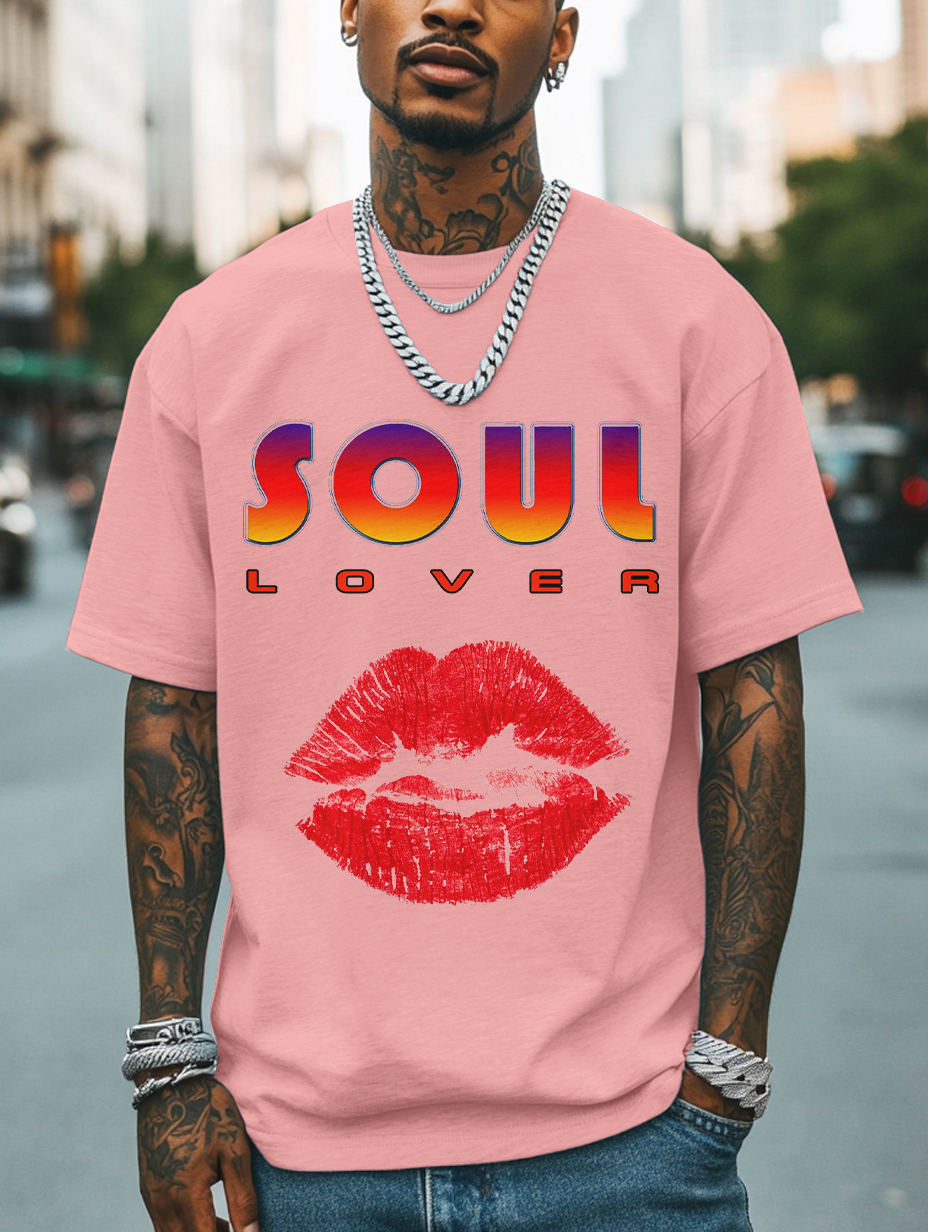 Men's Soul Lover Print Cotton Casual T-Shirt-Styleame