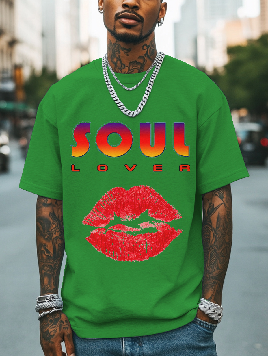 Men's Soul Lover Print Cotton Casual T-Shirt-Styleame