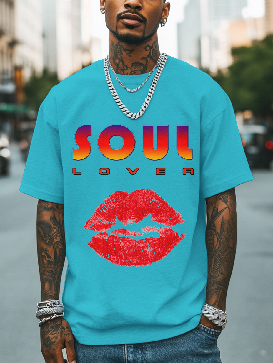 Men's Soul Lover Print Cotton Casual T-Shirt-Styleame