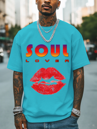Men's Soul Lover Print Cotton Casual T-Shirt-Styleame