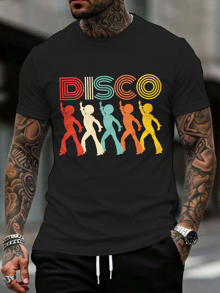 Men's Vintage Disco Dance Art Print Cotton Casual T-Shirt-Styleame