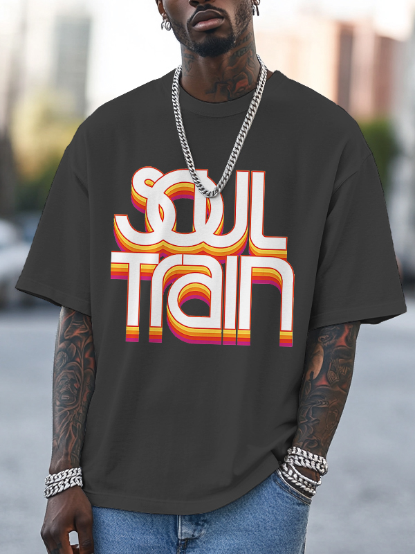 Men's Soul Train Print 100% Cotton Casual T-Shirt