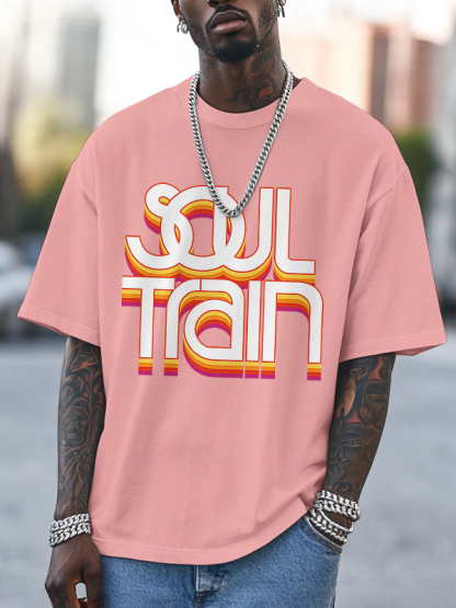 Men's Soul Train Print 100% Cotton Casual T-Shirt