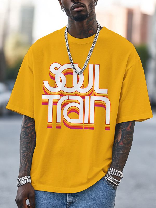 Men's Soul Train Print 100% Cotton Casual T-Shirt