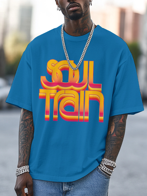 Men's Soul Train Print 100% Cotton Casual T-Shirt