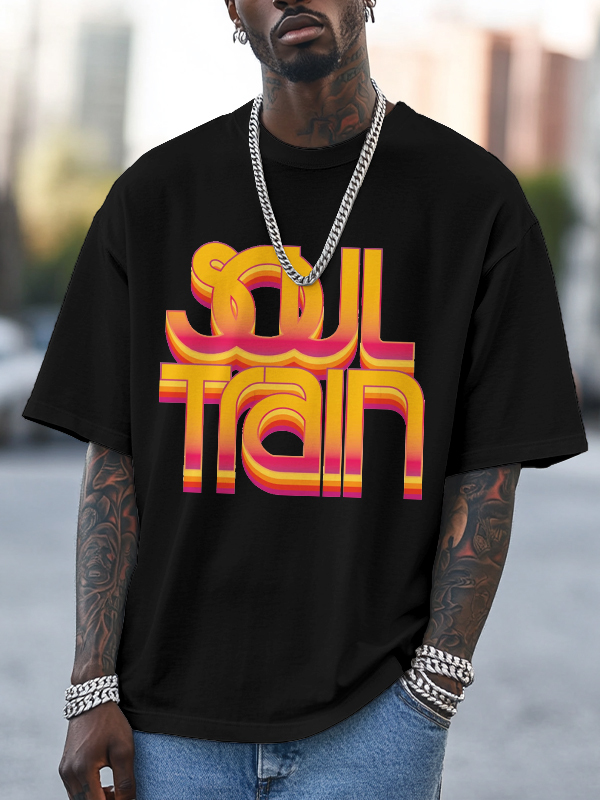 Men's Soul Train Print 100% Cotton Casual T-Shirt