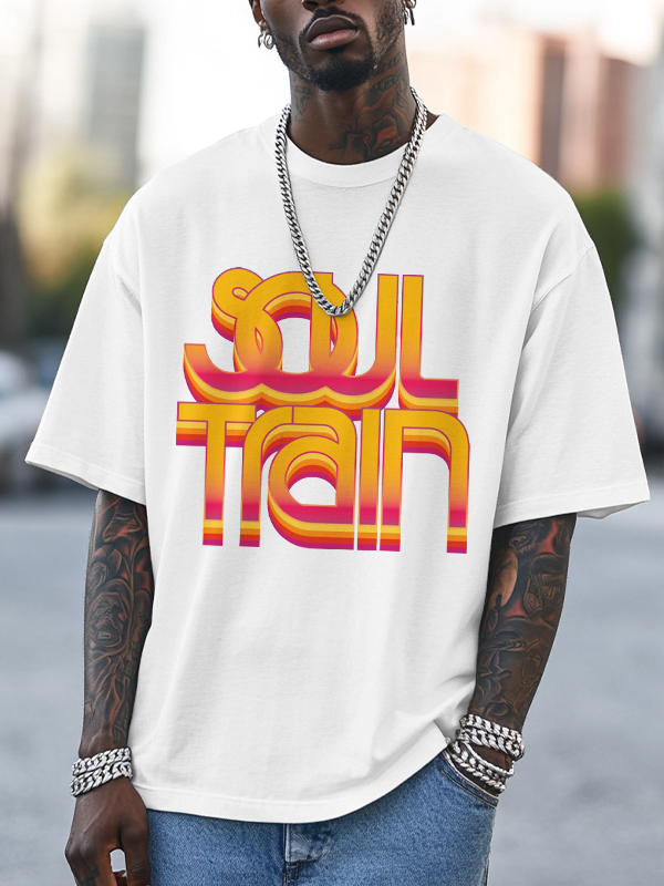 Men's Soul Train Print 100% Cotton Casual T-Shirt