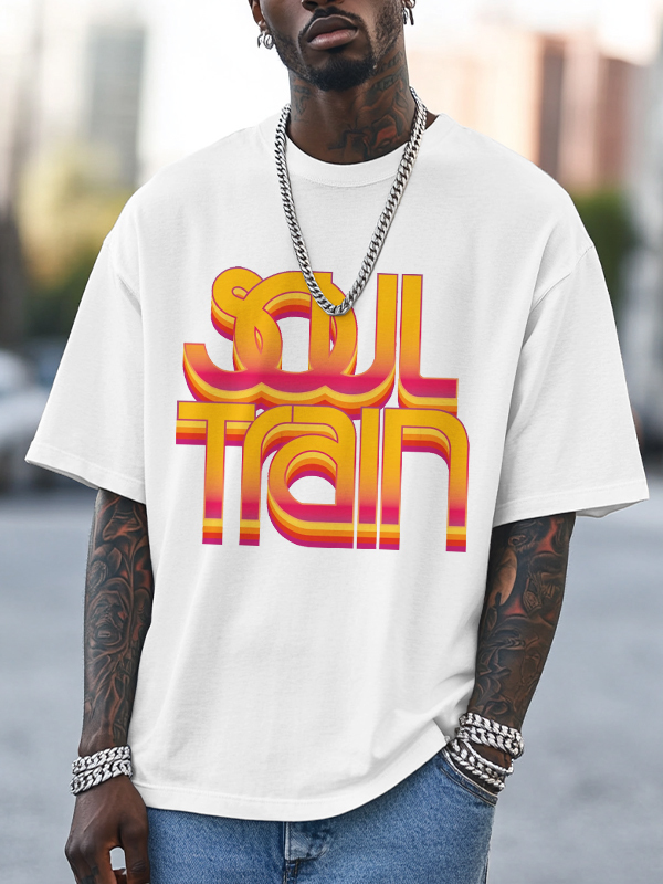 Men's Soul Train Print 100% Cotton Casual T-Shirt
