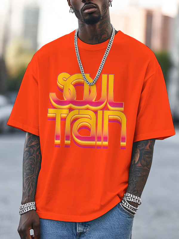 Men's Soul Train Print 100% Cotton Casual T-Shirt