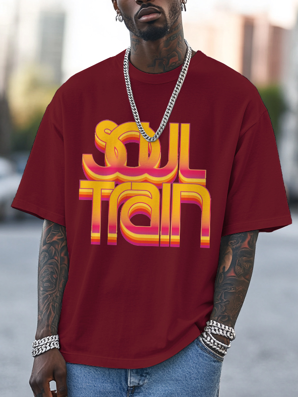 Men's Soul Train Print 100% Cotton Casual T-Shirt