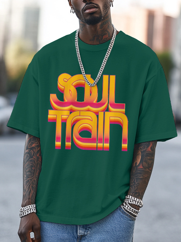 Men's Soul Train Print 100% Cotton Casual T-Shirt