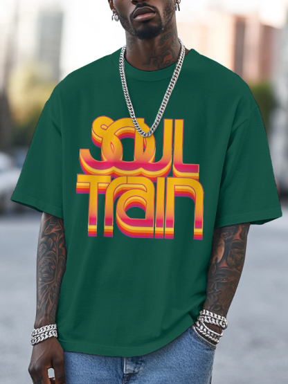Men's Soul Train Print 100% Cotton Casual T-Shirt