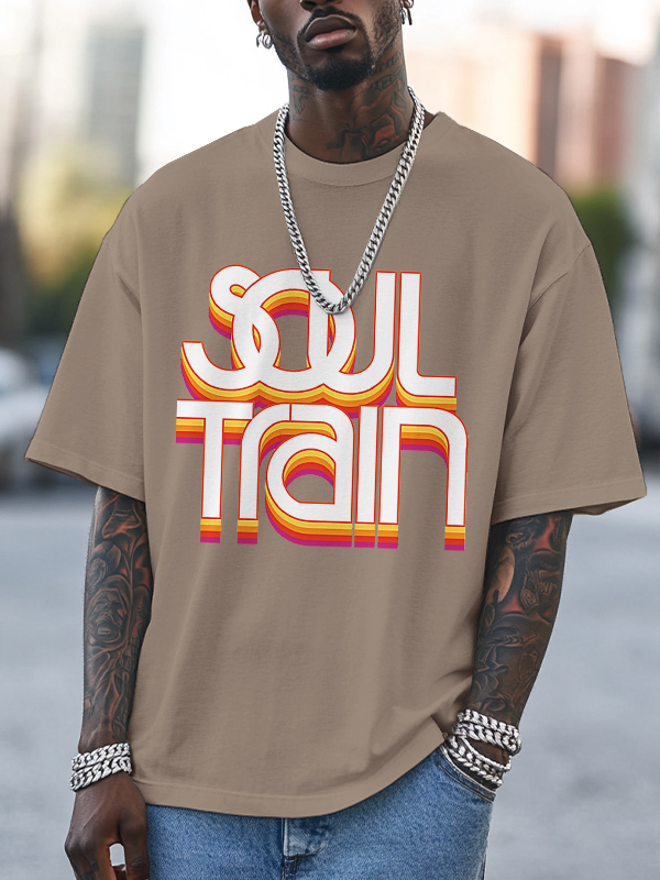 Men's Soul Train Print 100% Cotton Casual T-Shirt
