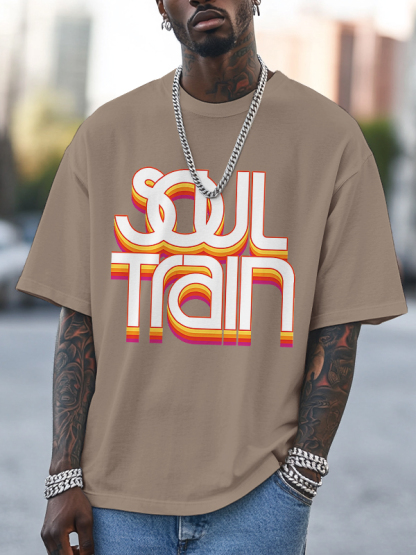 Men's Soul Train Print 100% Cotton Casual T-Shirt