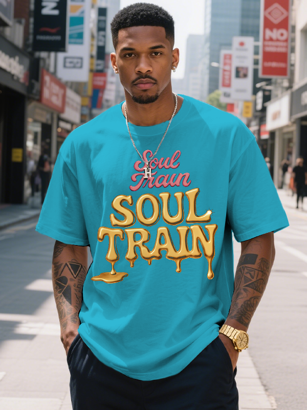 Men's Soul Train Funny Art Print Cotton Casual T-Shirt-Styleame
