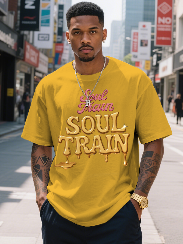 Men's Soul Train Funny Art Print Cotton Casual T-Shirt-Styleame