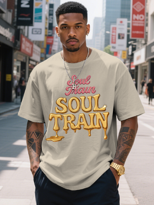 Men's Soul Train Funny Art Print Cotton Casual T-Shirt-Styleame
