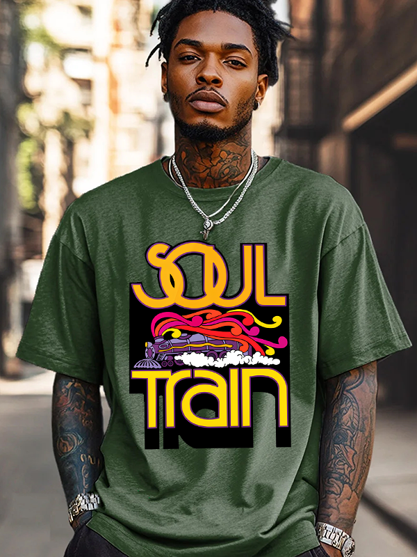 Men's Soul Train Graphic Art Print Cotton Casual T-Shirt-Styleame