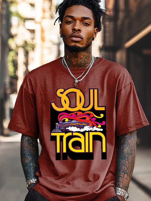 Men's Soul Train Graphic Art Print Cotton Casual T-Shirt-Styleame