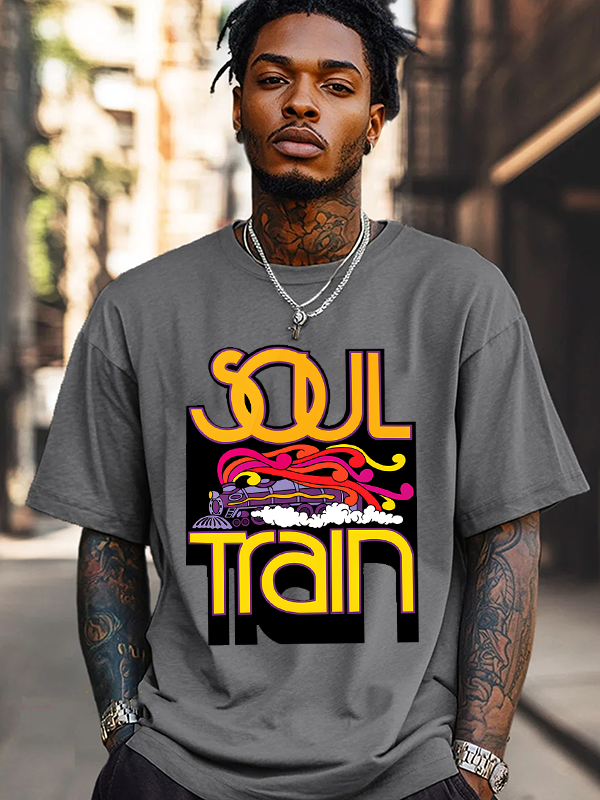 Men's Soul Train Graphic Art Print Cotton Casual T-Shirt-Styleame