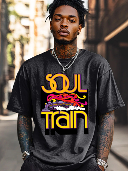 Men's Soul Train Graphic Art Print Cotton Casual T-Shirt-Styleame