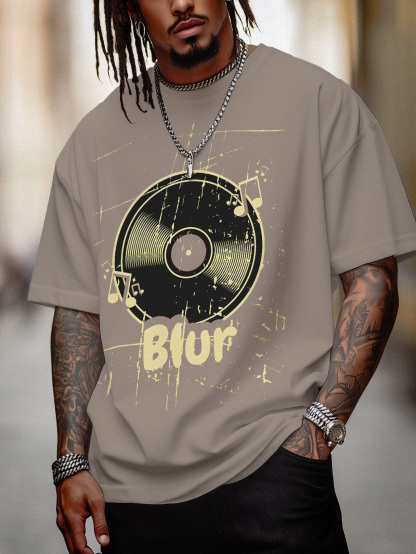 Men's Blur Music Graphic Print Cotton Casual T-Shirt-Styleame