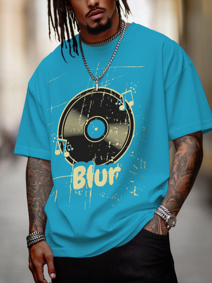 Men's Blur Music Graphic Print Cotton Casual T-Shirt-Styleame