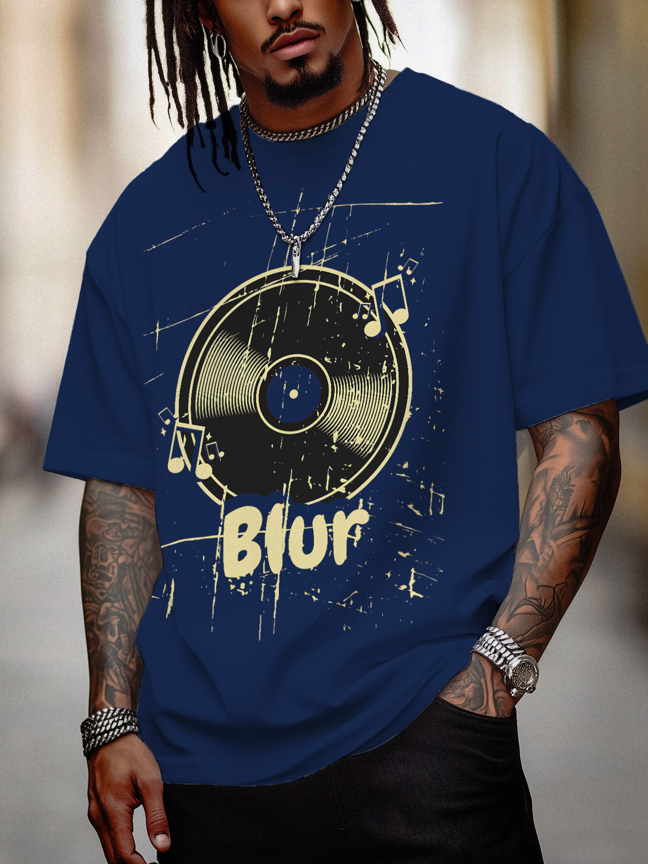 Men's Blur Music Graphic Print Cotton Casual T-Shirt-Styleame
