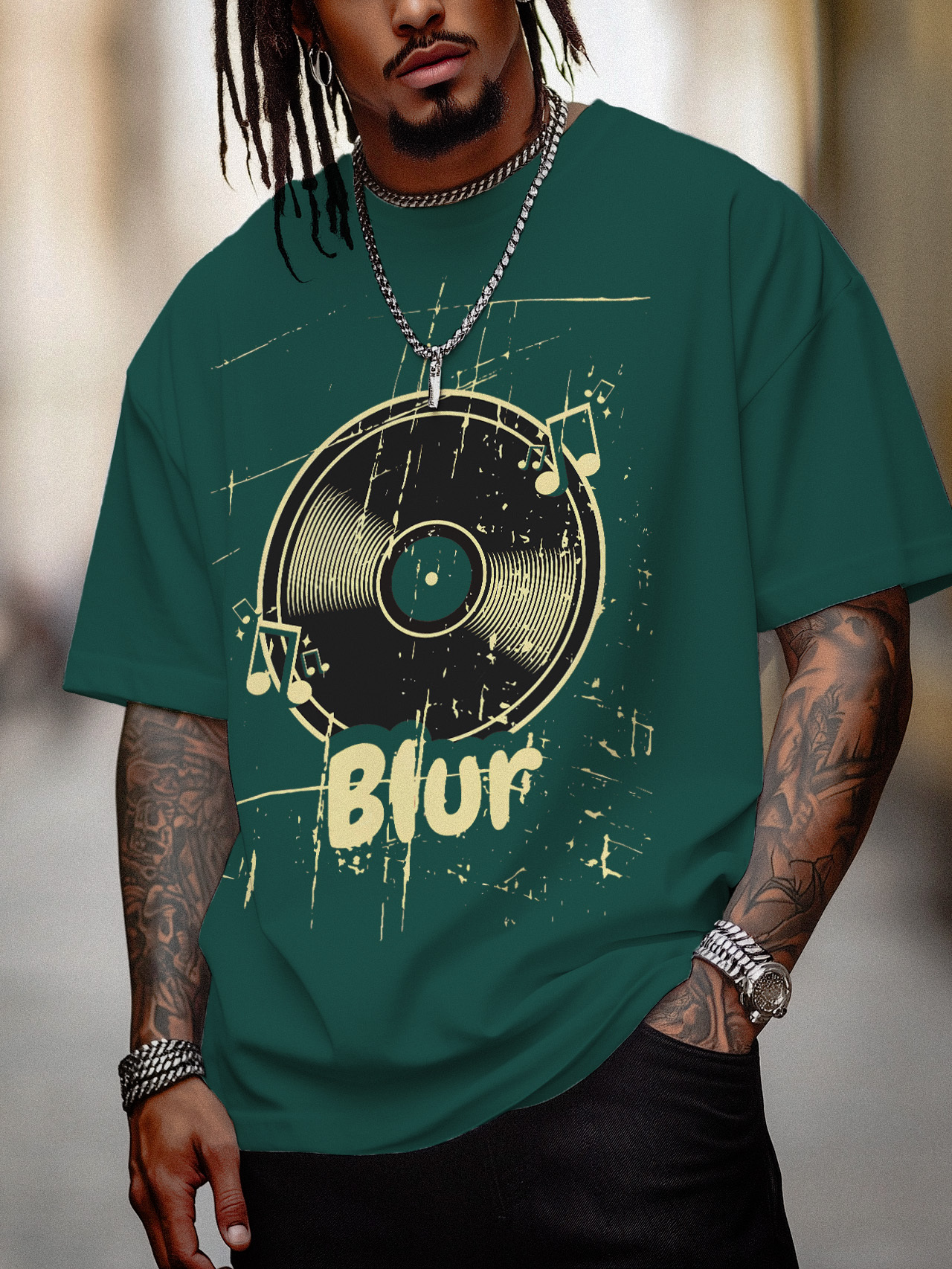 Men's Blur Music Graphic Print Cotton Casual T-Shirt-Styleame