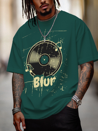 Men's Blur Music Graphic Print Cotton Casual T-Shirt-Styleame