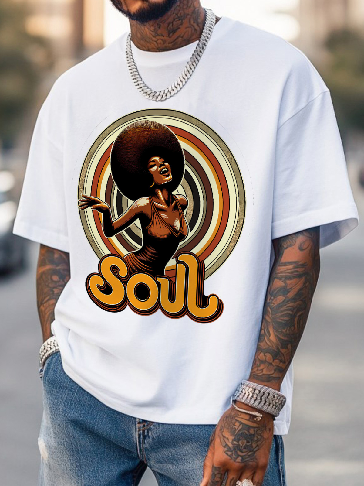 Men's Soul Music Graphic Cotton Casual T-Shirt