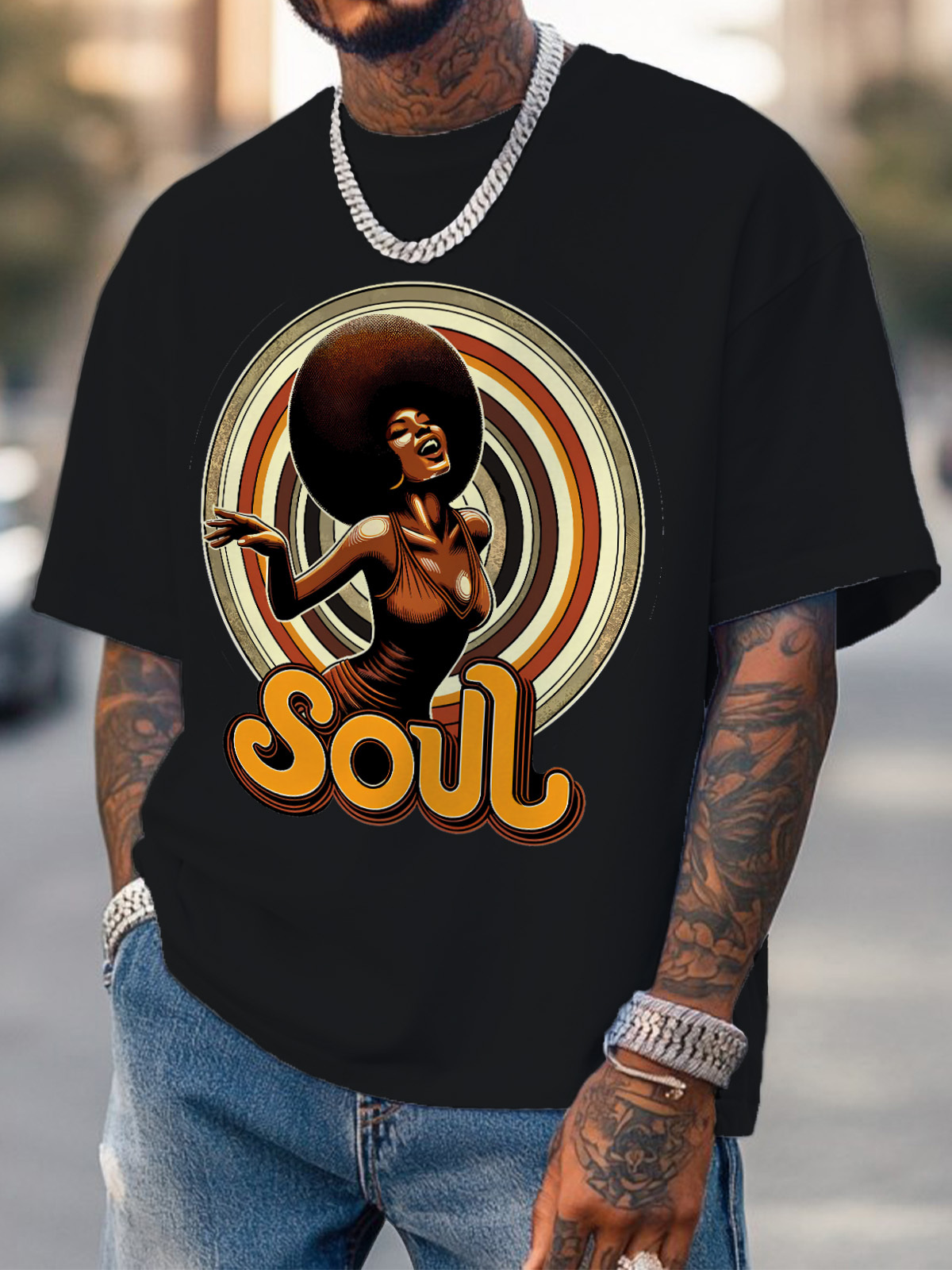 Men's Soul Music Graphic Cotton Casual T-Shirt